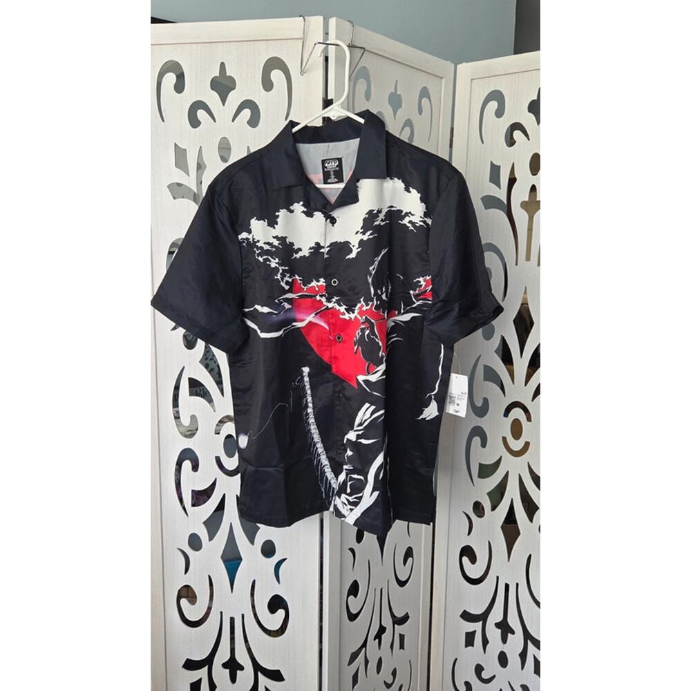Afro Samurai Button Up Shirt Anime Graphic Black Red Mens M NWT